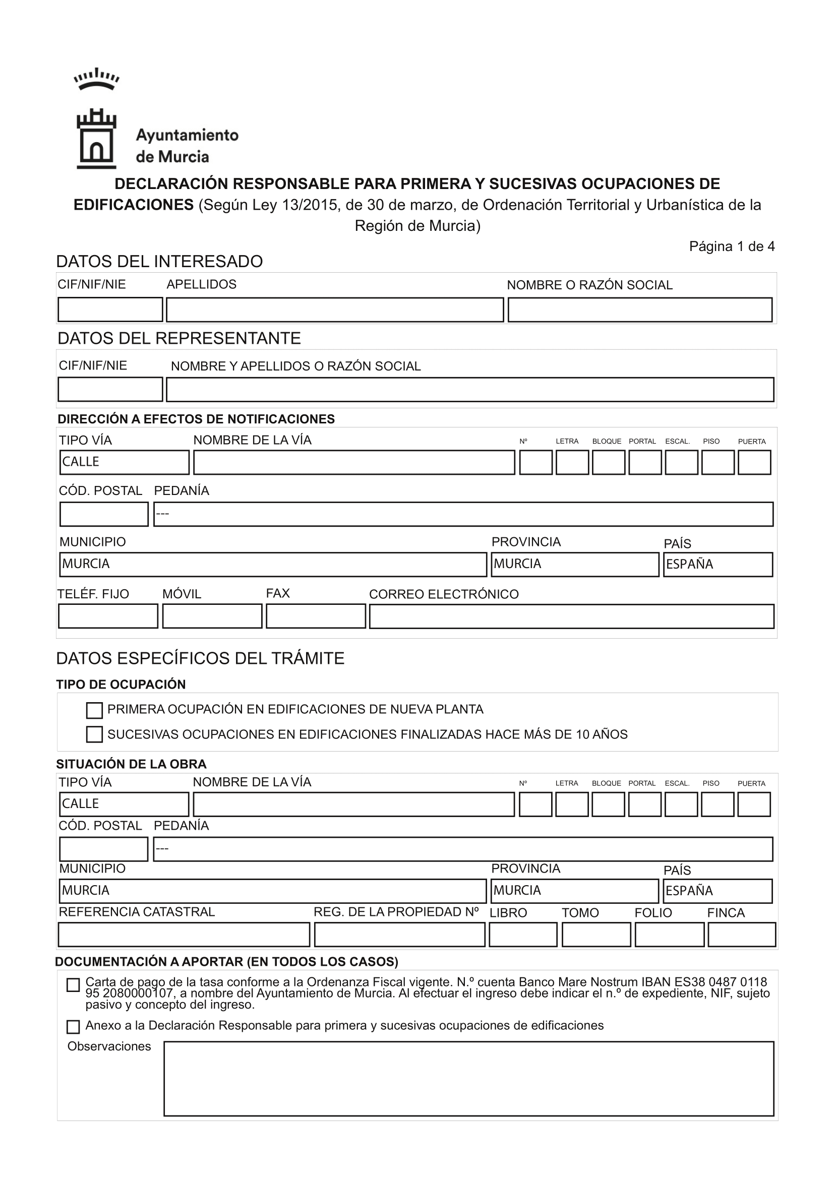 Declaración Responsable Segunda Ocupación (Cédula de Habitabilidad) en Murcia