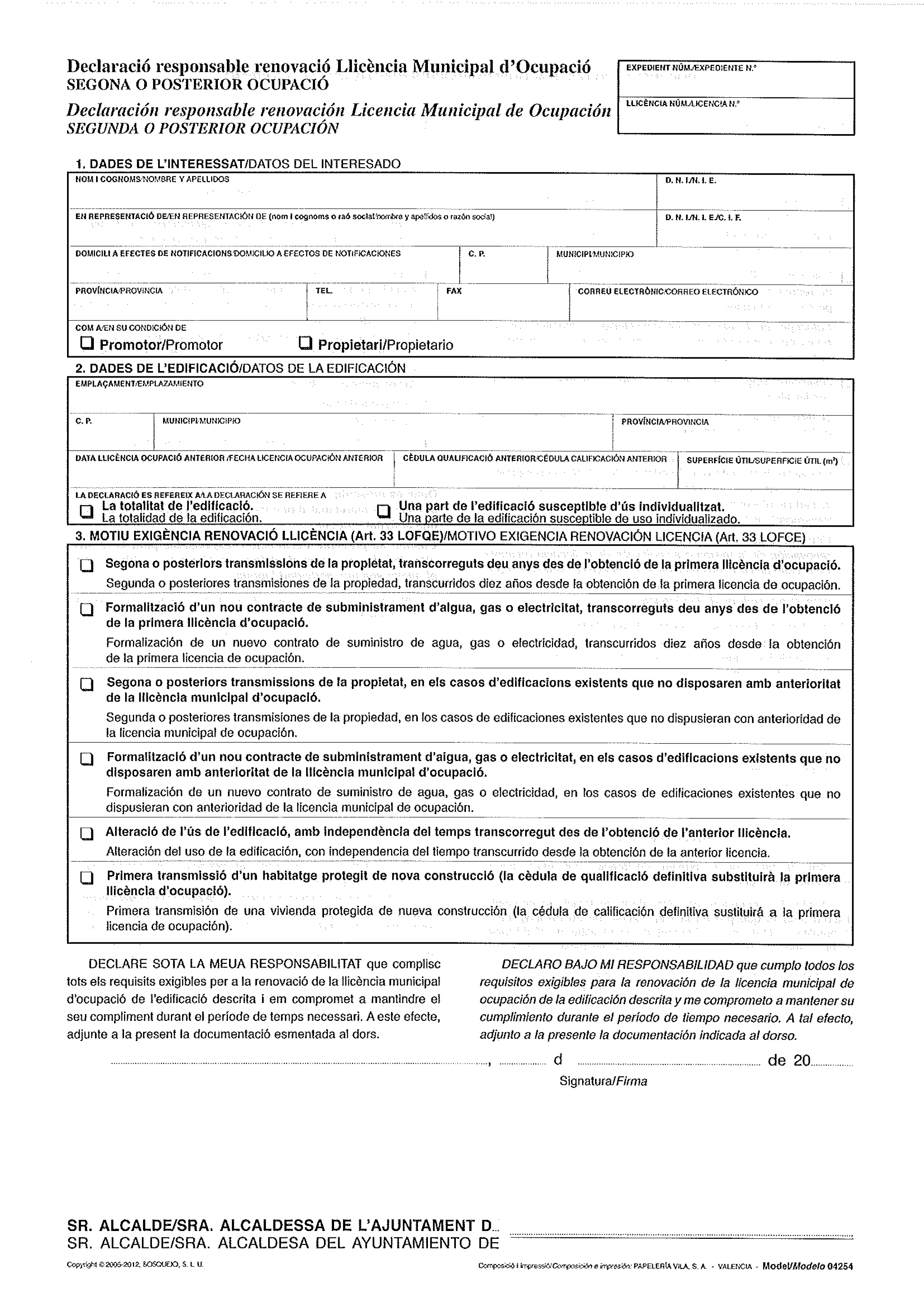Impreso Declaración Responsable Segunda Ocupación - Alcalalí -1