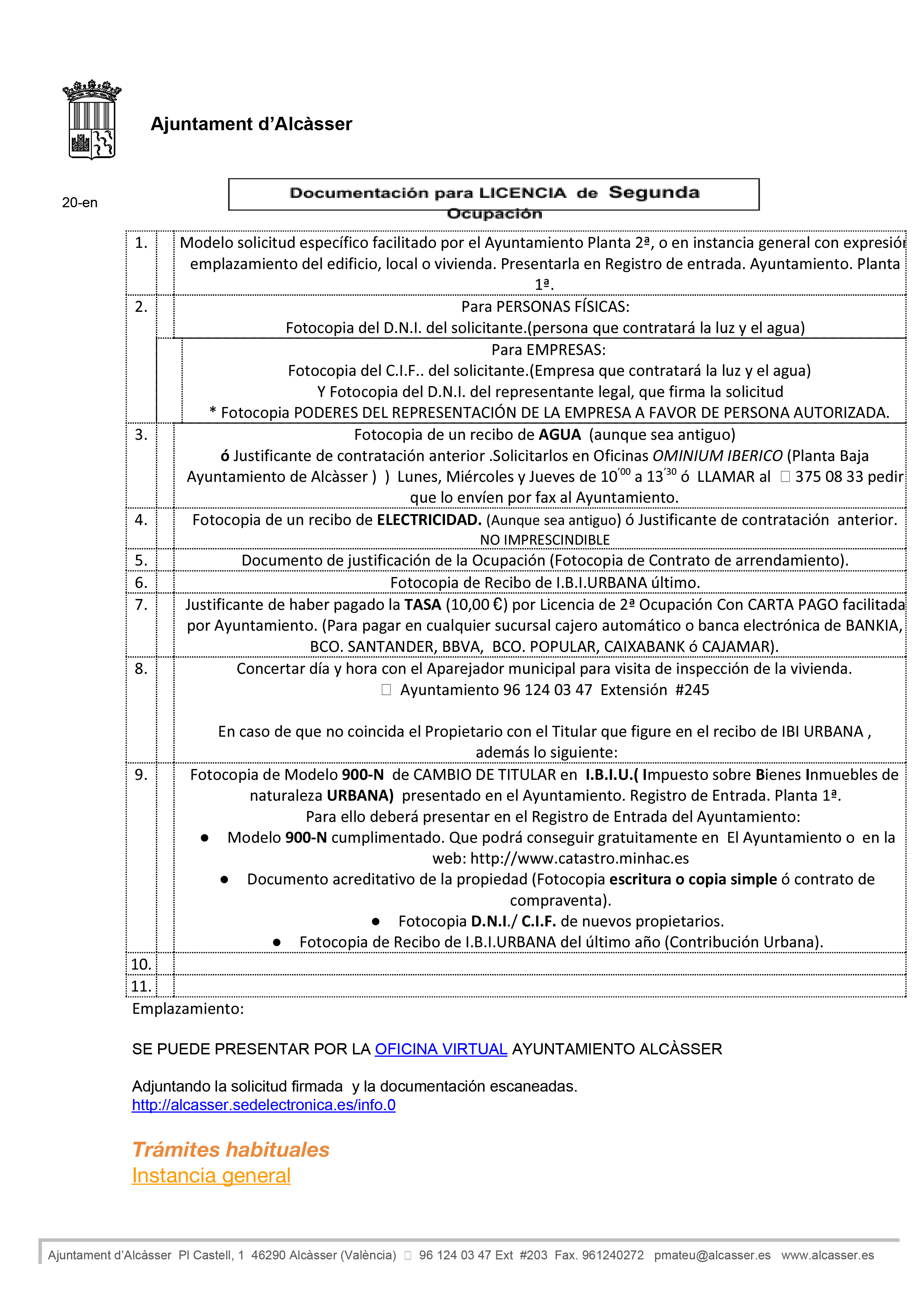 Impreso Declaración Responsable Segunda Ocupación - Alcasser 3