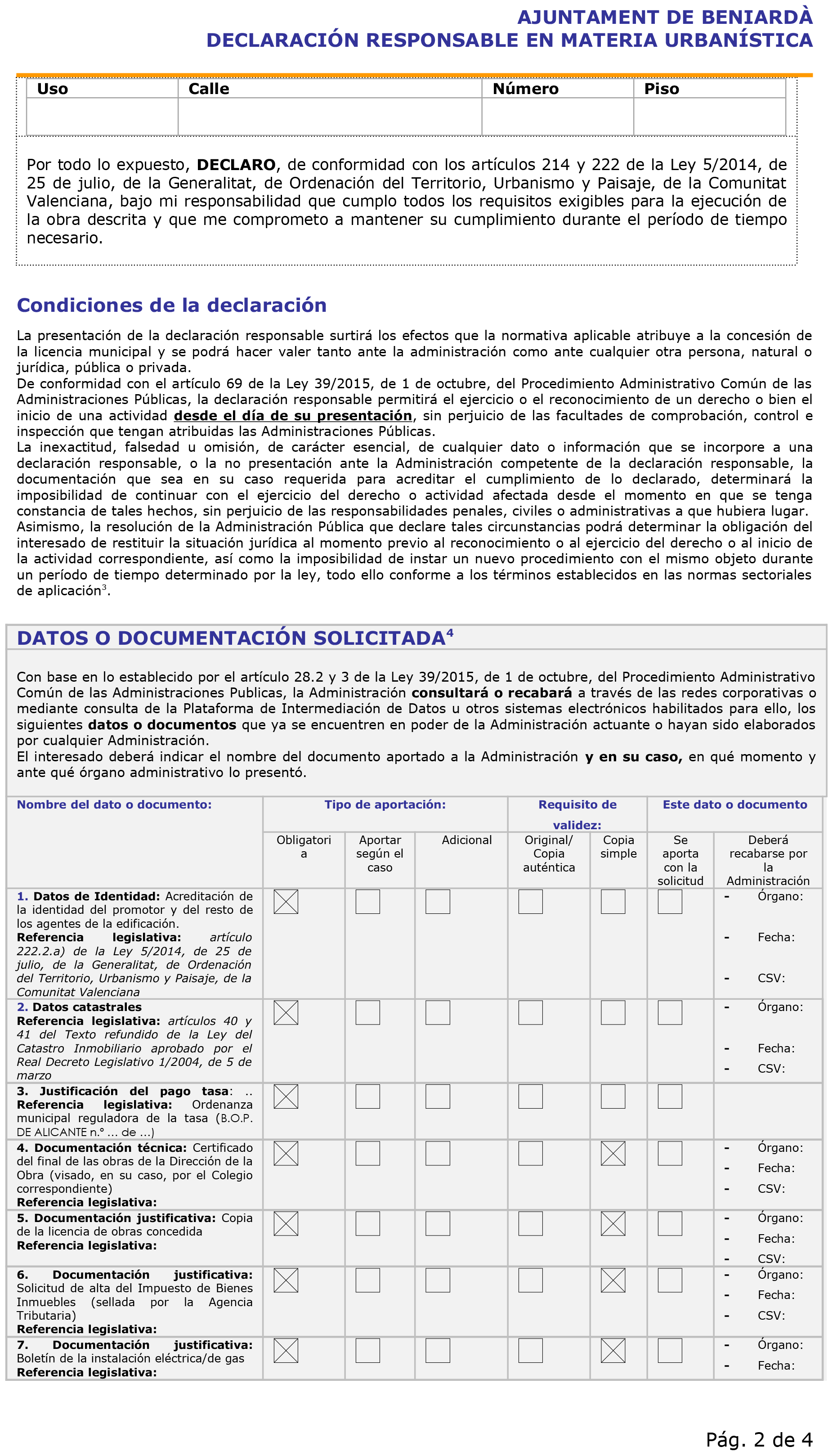 Impreso Declaración Responsable Segunda Ocupación - Beniardà 2
