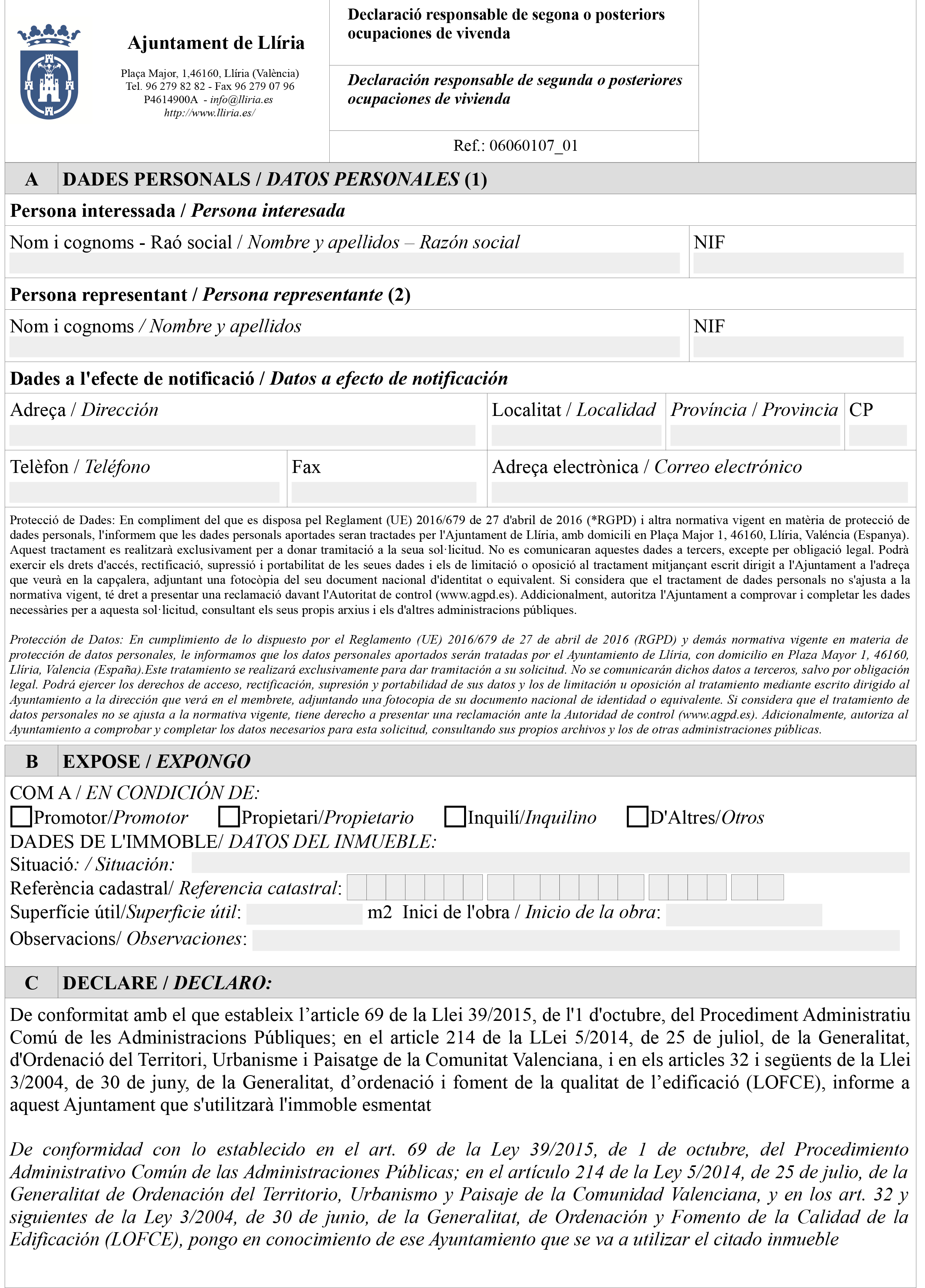 Impreso Declaración Responsable Segunda Ocupación - Llíria-1