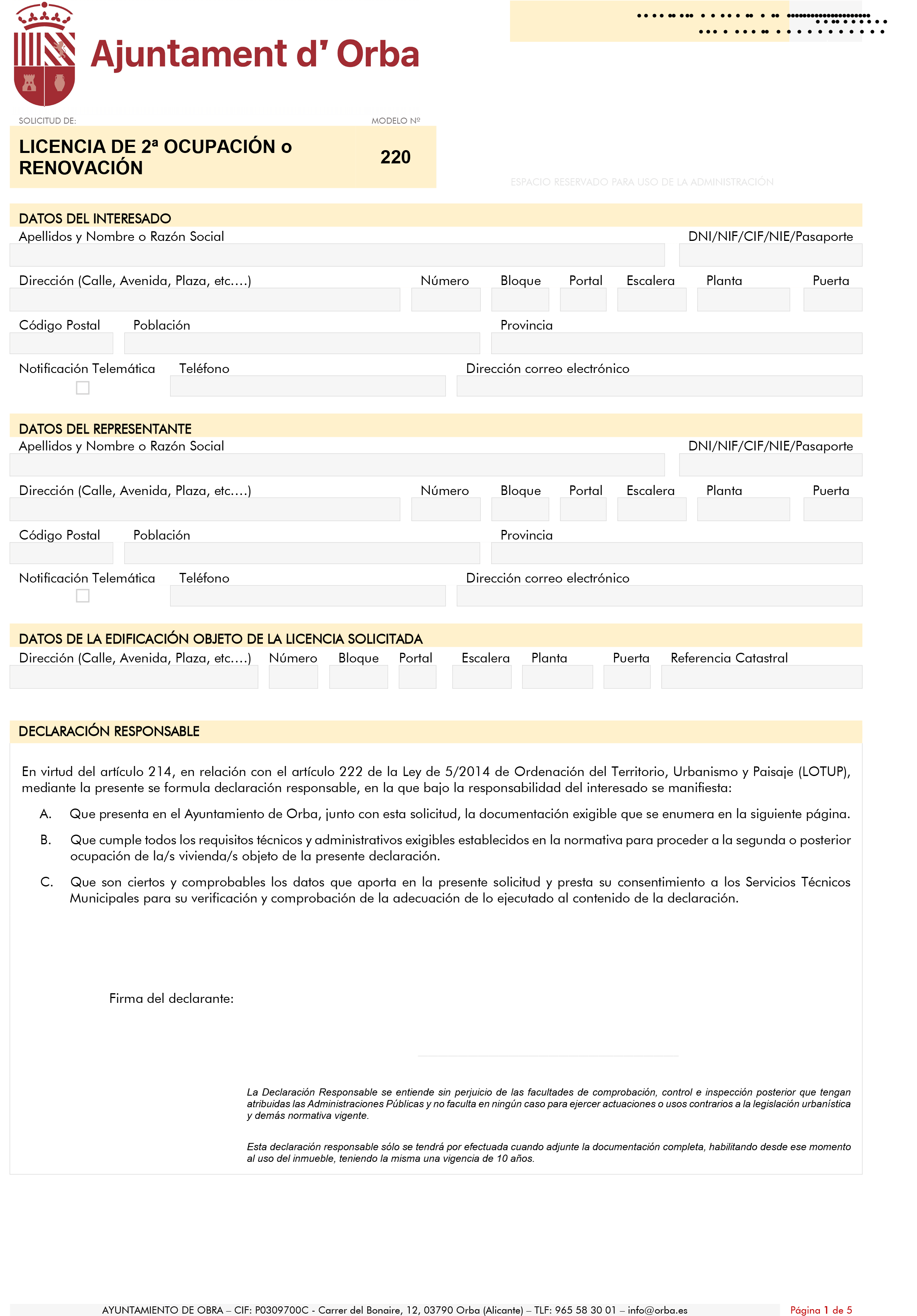 Impreso Declaración Responsable Segunda Ocupación - Orba-1
