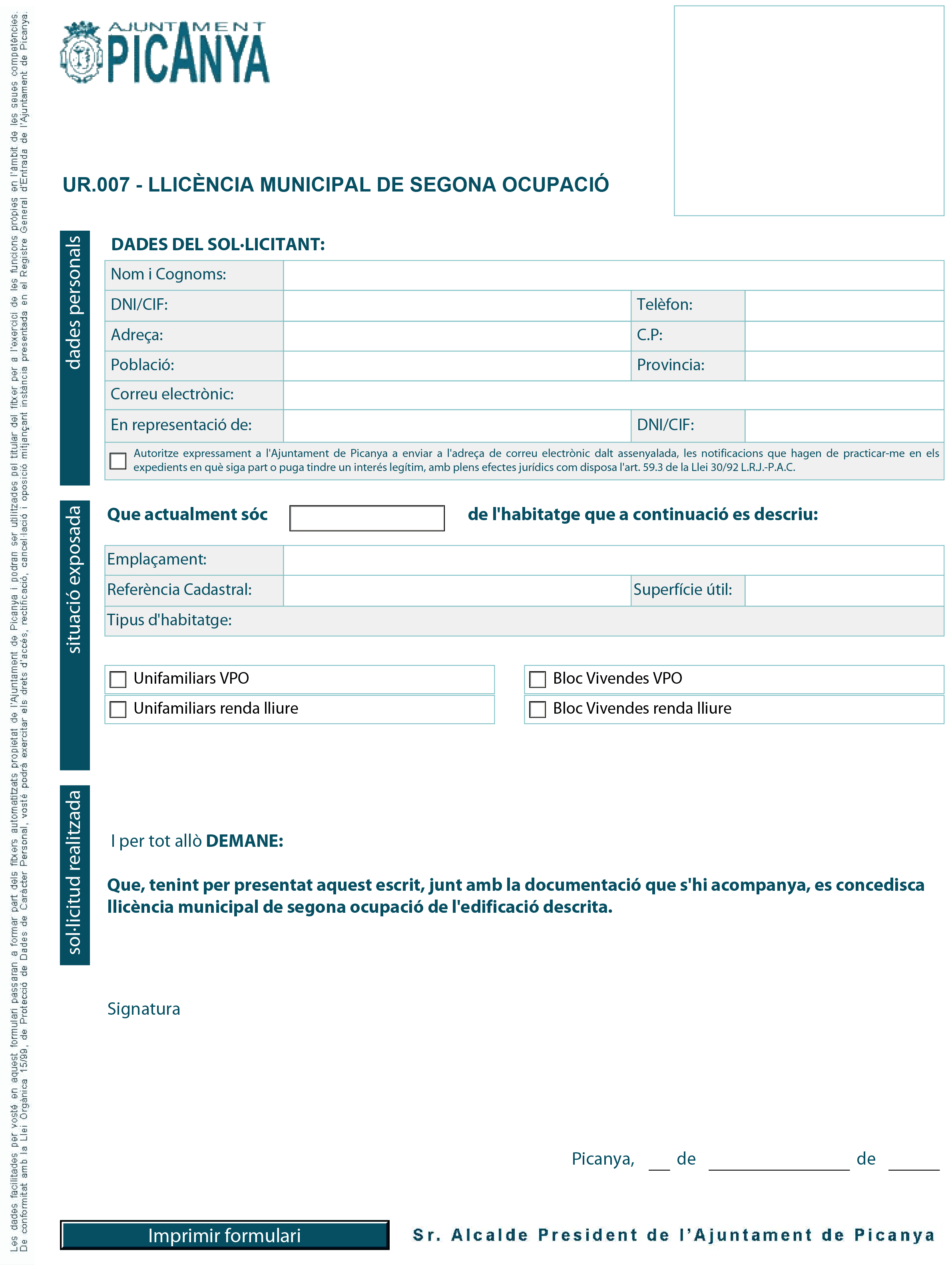 Impreso Declaración Responsable Segunda Ocupación - Picanya 2-1