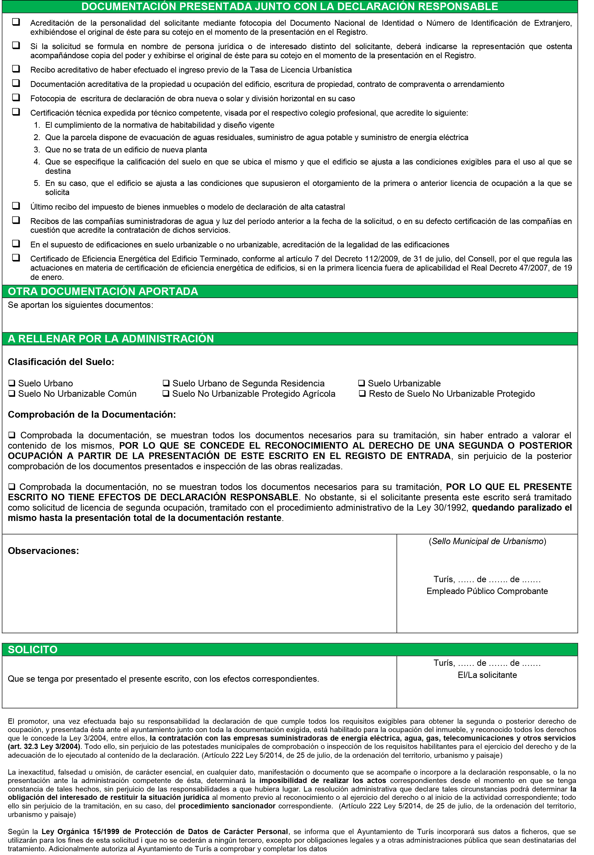 Impreso Declaración Responsable Segunda Ocupación - Turís-2