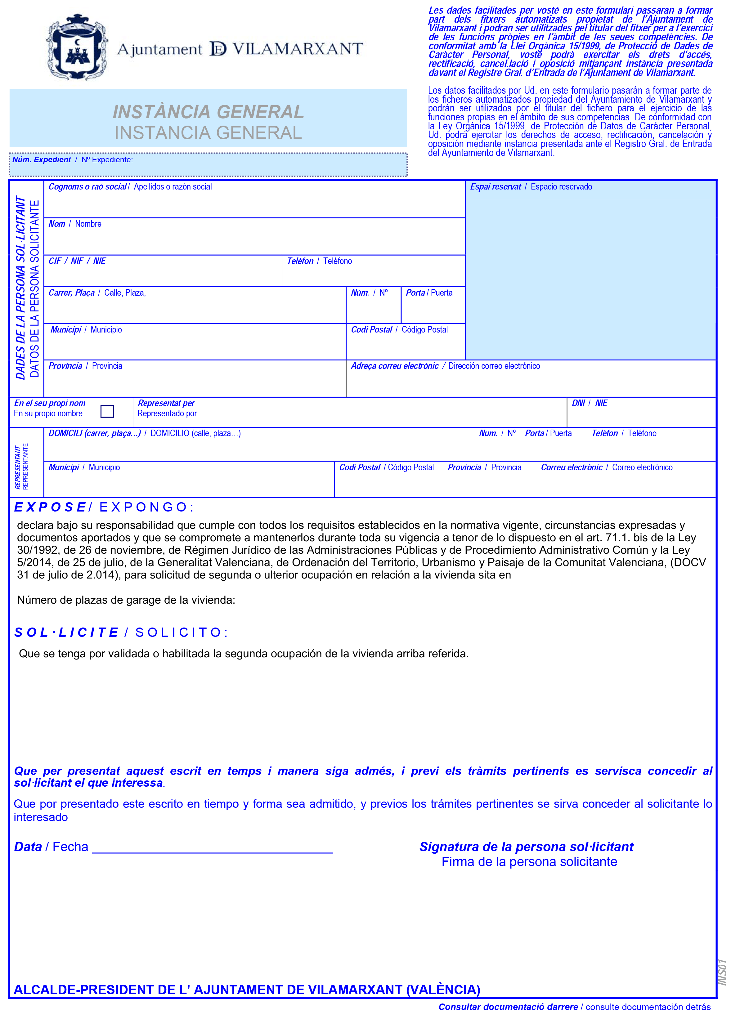 Impreso Declaración Responsable Segunda Ocupación - Vilamarxant-1