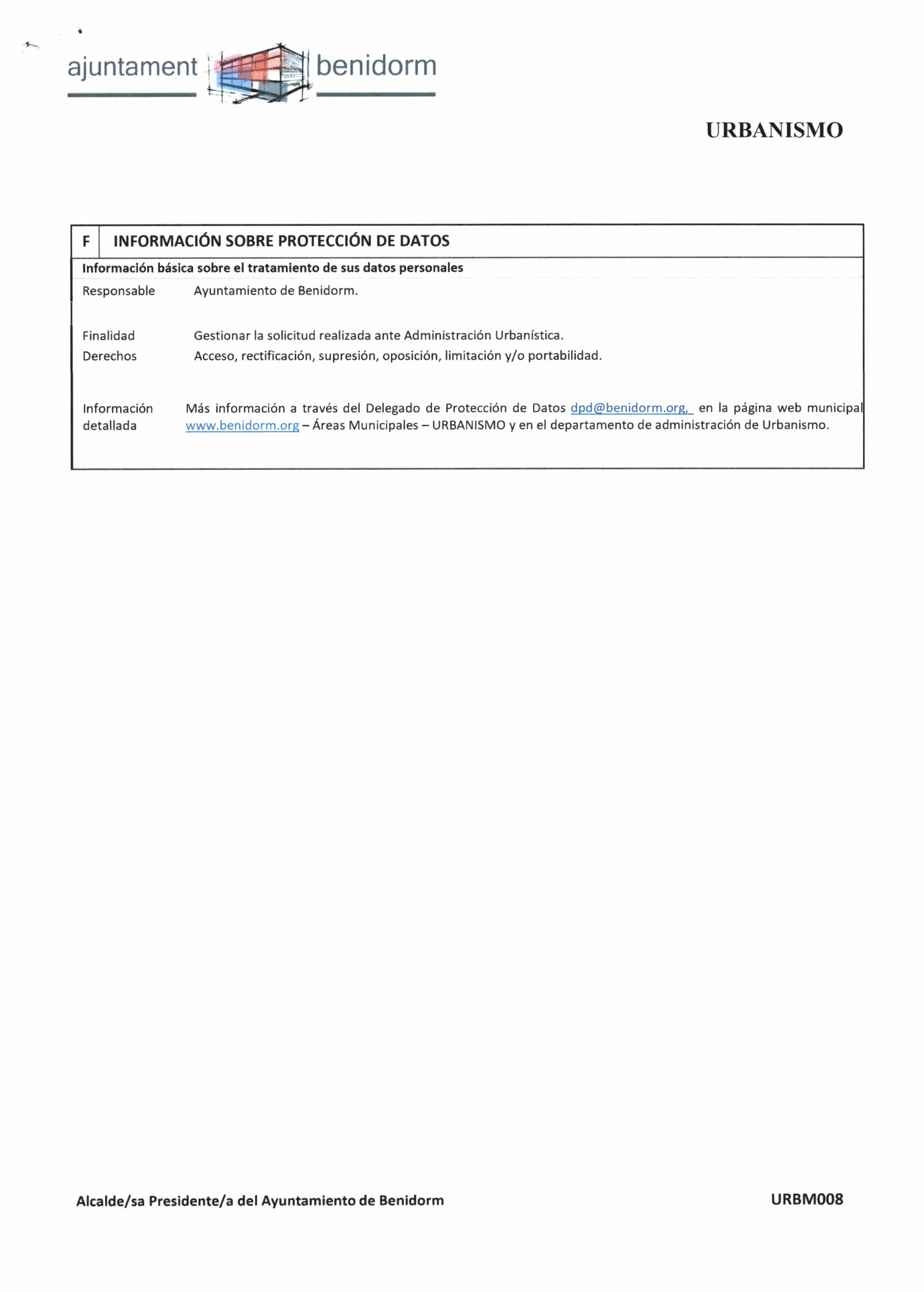 Impreso Declaración Responsable Segunda Ocupación Benidorm - Vivienda
