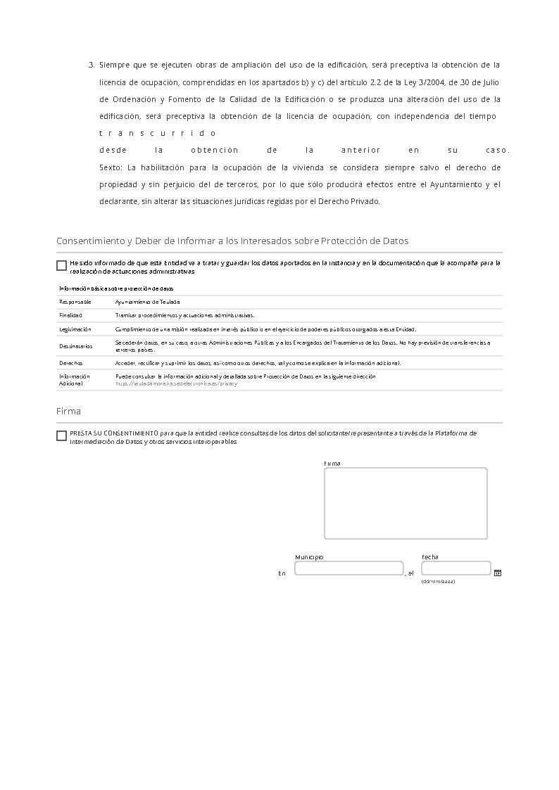 Impreso Declaración Responsable Segunda Ocupación Moraira