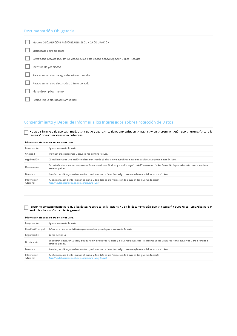 Impreso Declaración Responsable Segunda Ocupación Teulada/Moraira