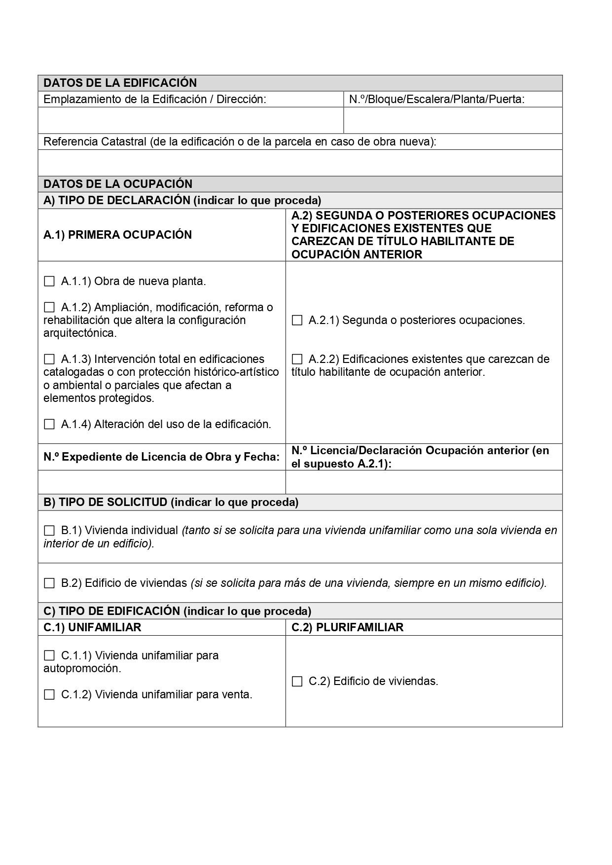 Instancia Declaración Responsable Segunda Ocupación en Crevillente
