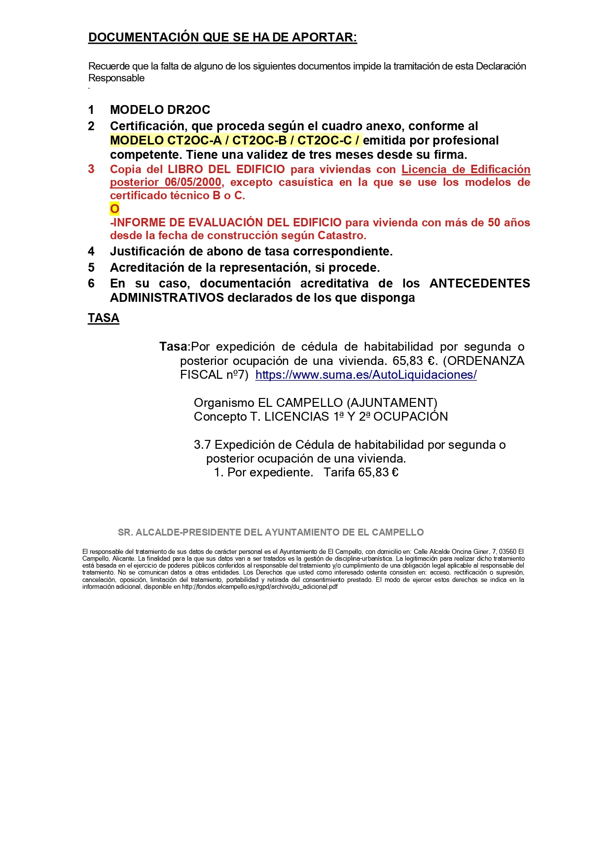 Modelo Instancia Declaración Responsable Segunda Ocupación en El Campello